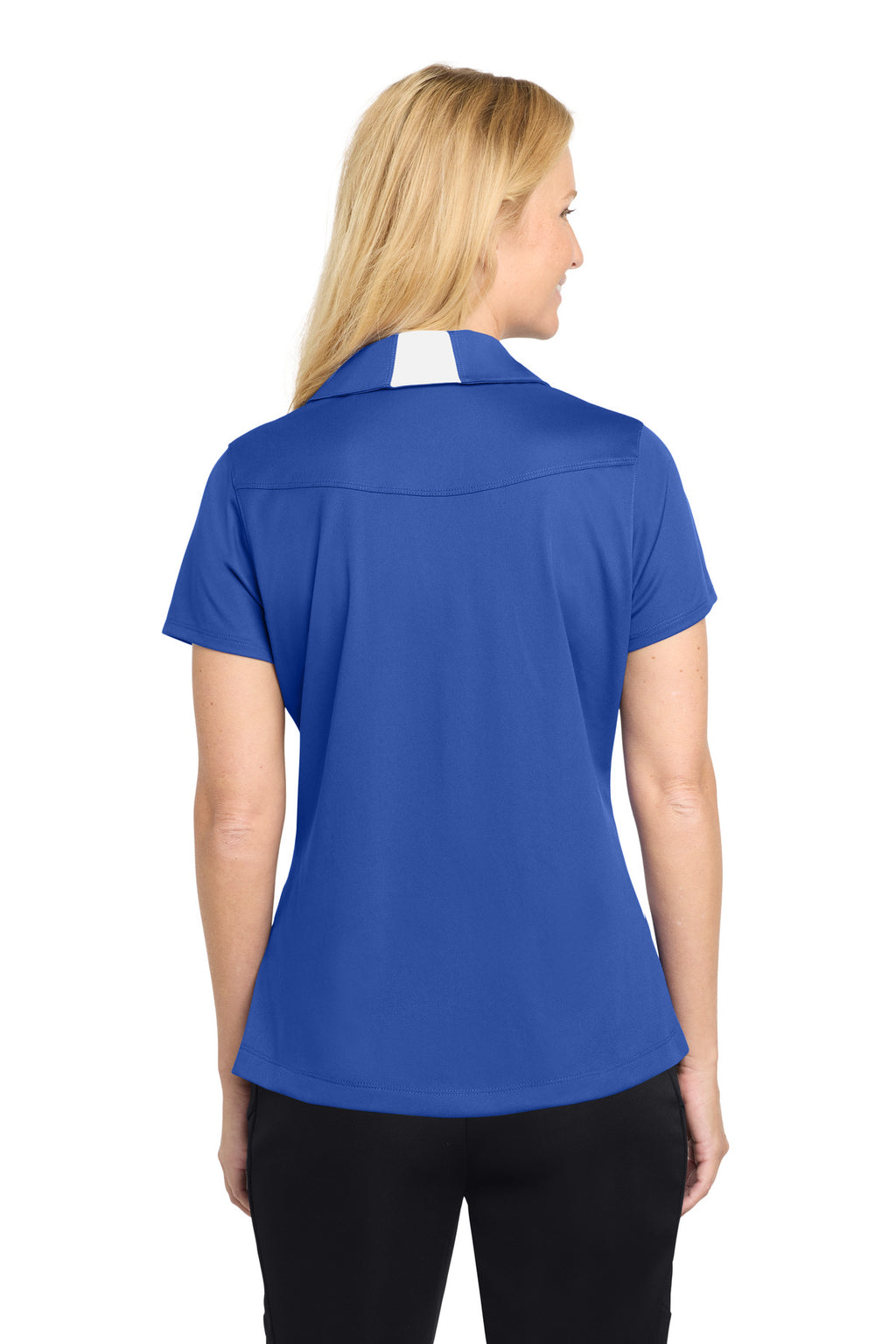 Sport-Tek Women's Side Blocked Micropique Sport-Wick Polo. LST655 - True Royal/ White - back