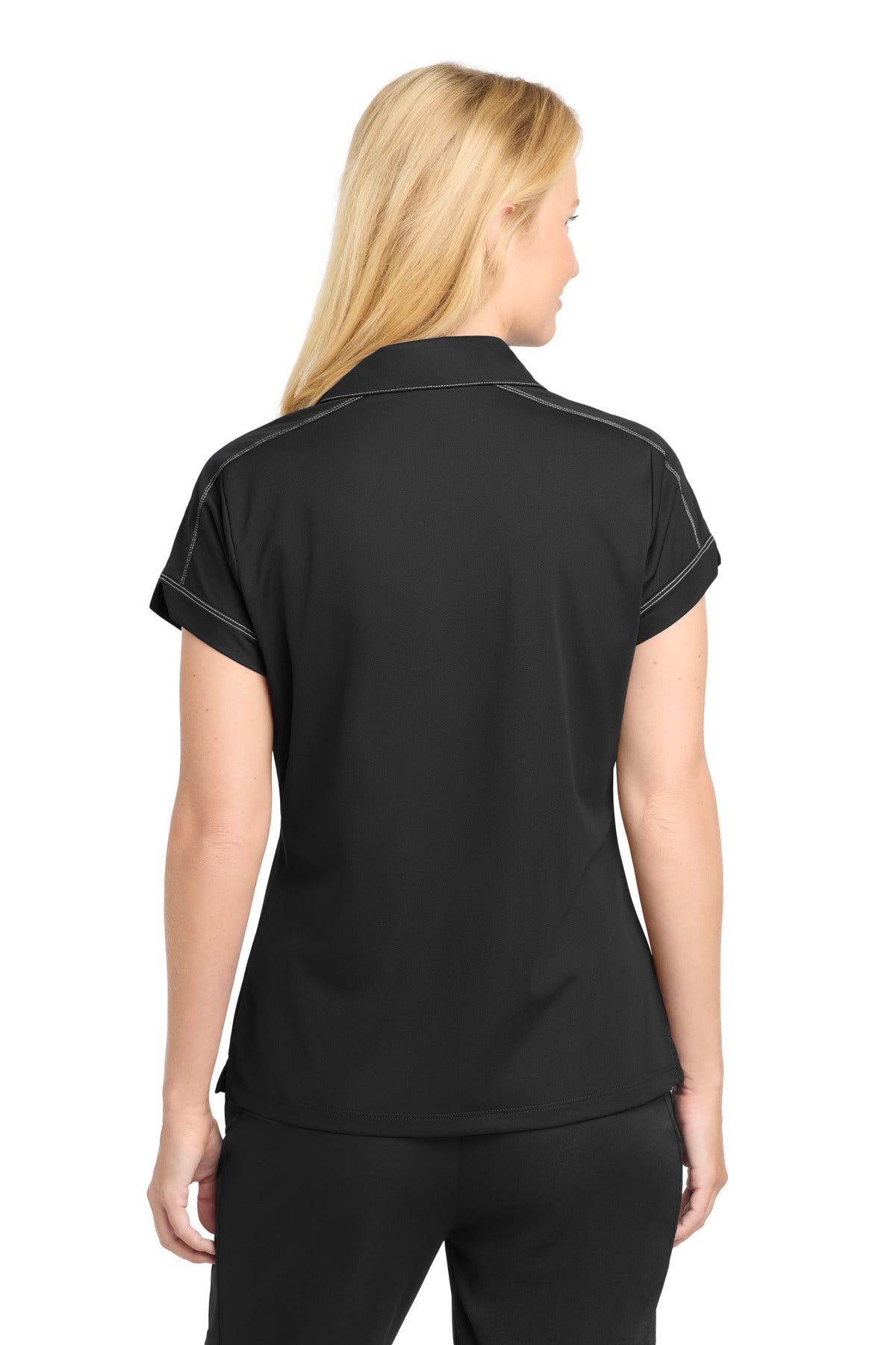 DISCONTINUED Sport-Tek Women's Contrast Stitch Micropique Sport-Wick Polo. LST659 - Black - back