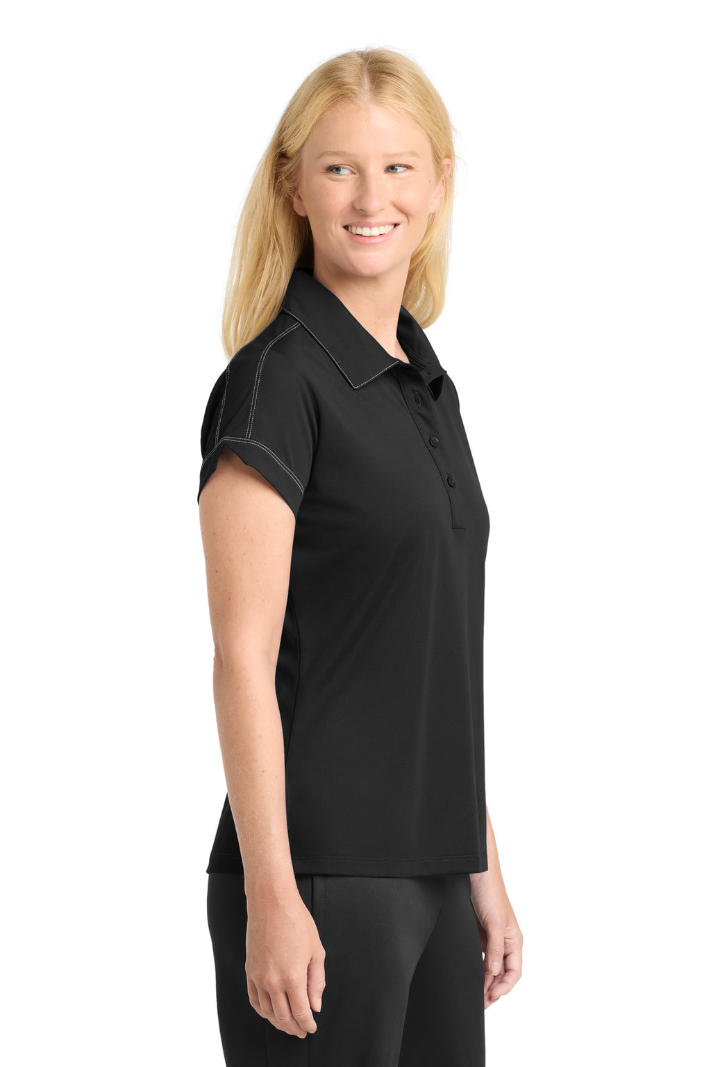 DISCONTINUED Sport-Tek Women's Contrast Stitch Micropique Sport-Wick Polo. LST659 - Black - side