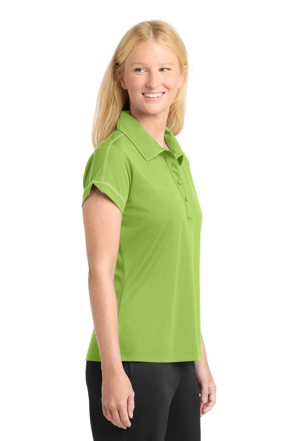 DISCONTINUED Sport-Tek Women's Contrast Stitch Micropique Sport-Wick Polo. LST659 - Green Oasis - side