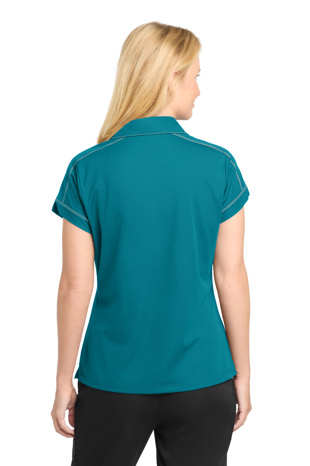 DISCONTINUED Sport-Tek Women's Contrast Stitch Micropique Sport-Wick Polo. LST659 - Tropic Blue - back
