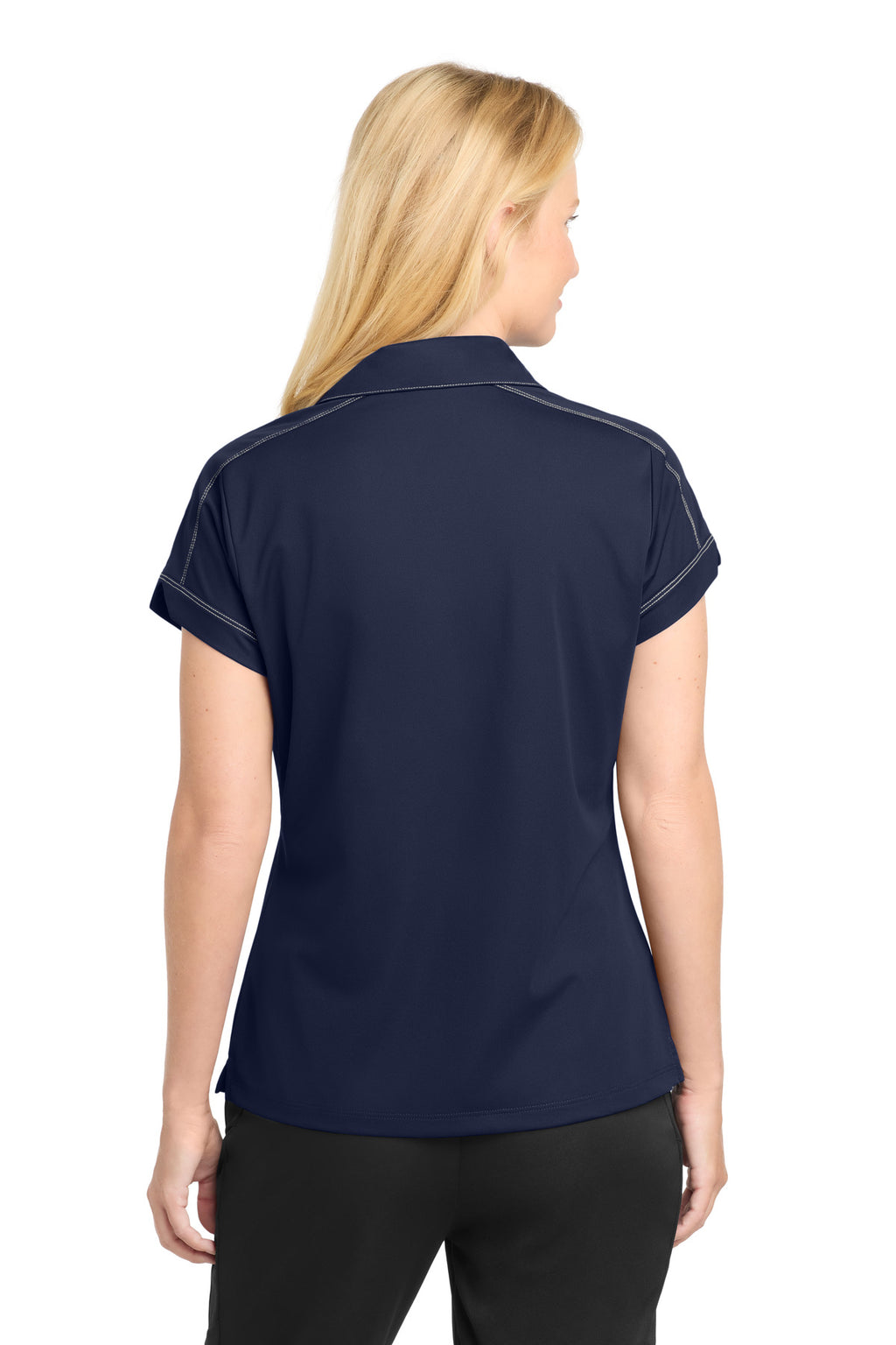 DISCONTINUED Sport-Tek Women's Contrast Stitch Micropique Sport-Wick Polo. LST659 - True Navy - back