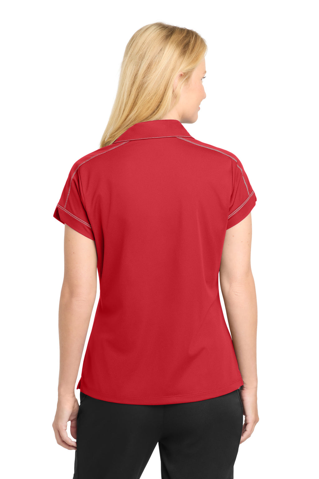 DISCONTINUED Sport-Tek Women's Contrast Stitch Micropique Sport-Wick Polo. LST659 - True Red - back