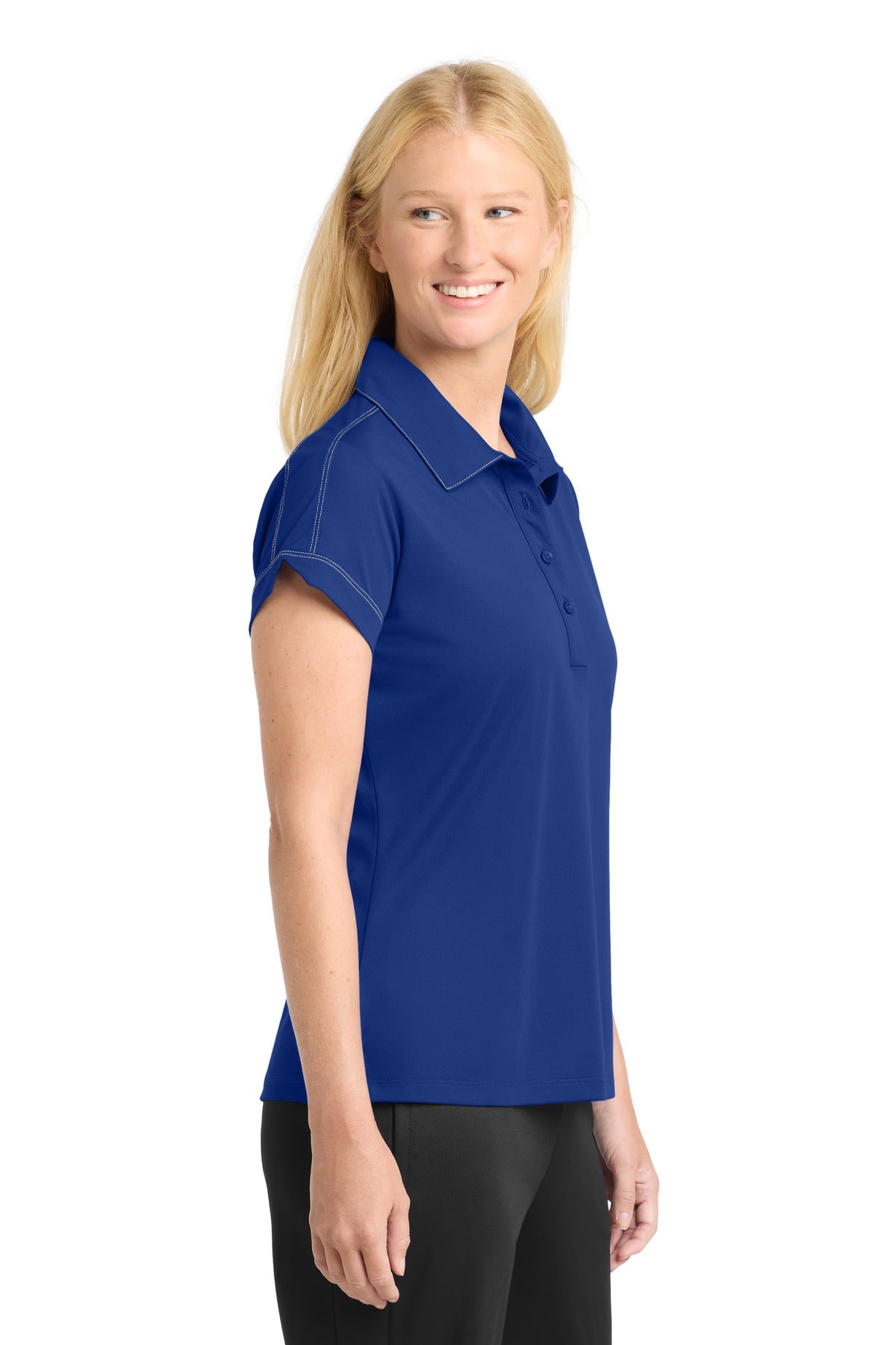 DISCONTINUED Sport-Tek Women's Contrast Stitch Micropique Sport-Wick Polo. LST659 - True Royal - side