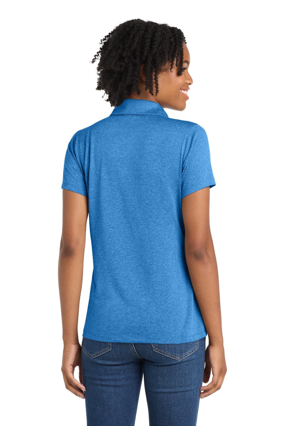 Sport-Tek Women's Heather Contender Polo. LST660 - Blue Wake Heather - back