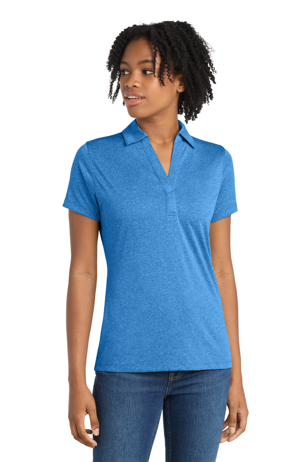 Sport-Tek Women's Heather Contender Polo. LST660 - Blue Wake Heather - front