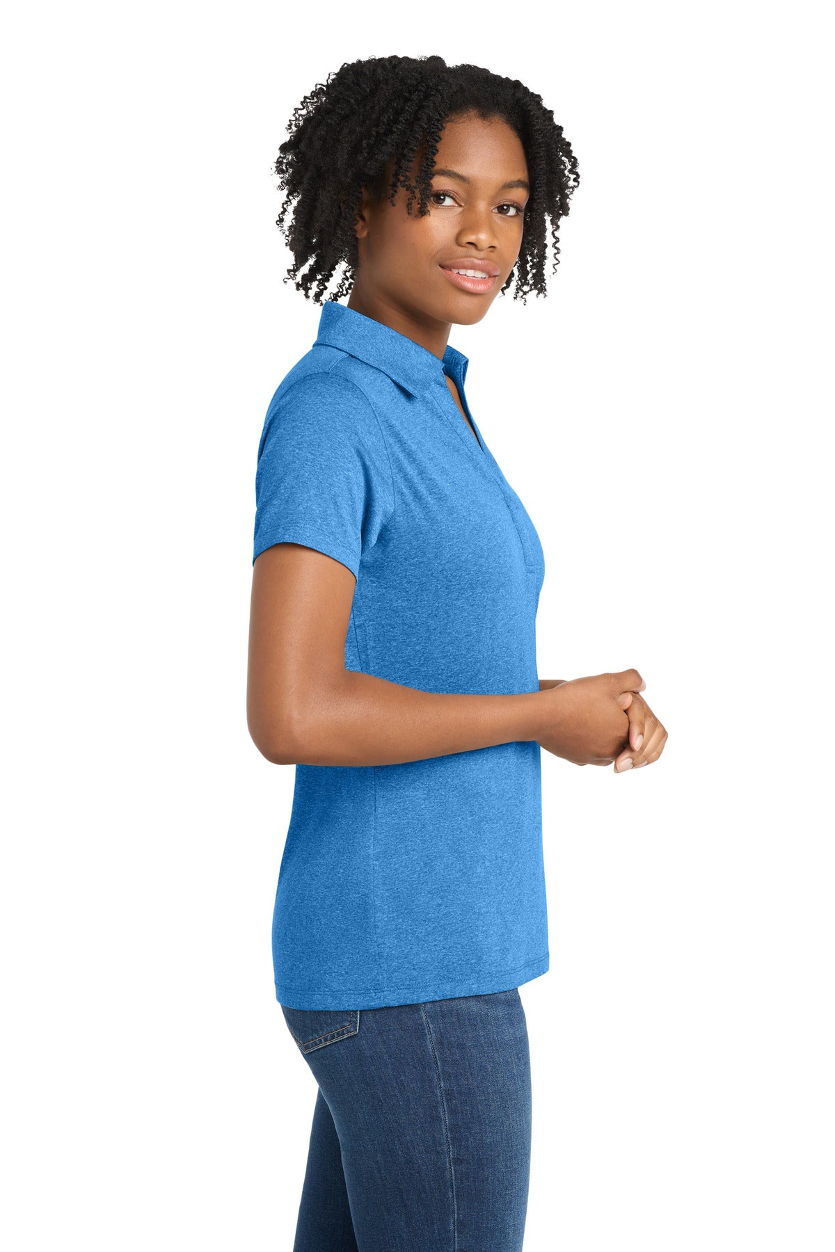 Sport-Tek Women's Heather Contender Polo. LST660 - Blue Wake Heather - side