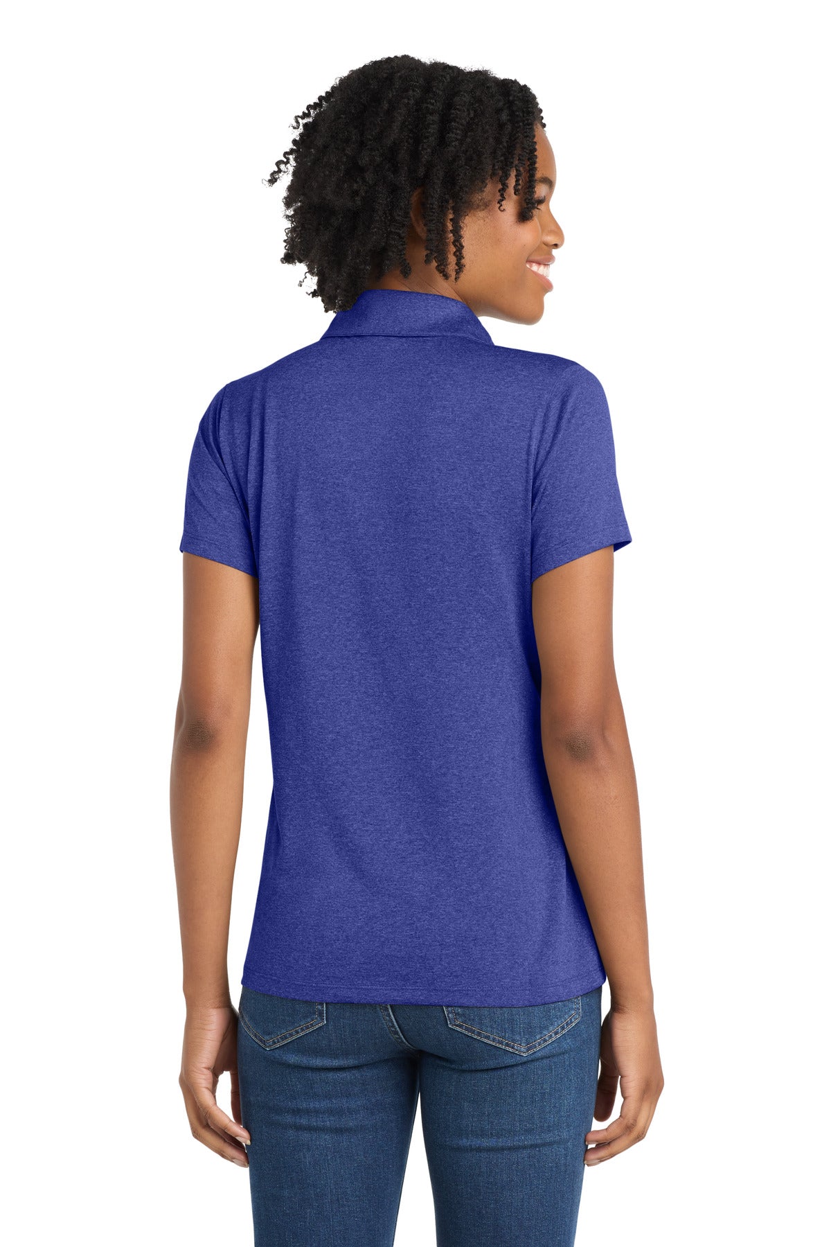 Sport-Tek Women's Heather Contender Polo. LST660 - Cobalt Heather - back