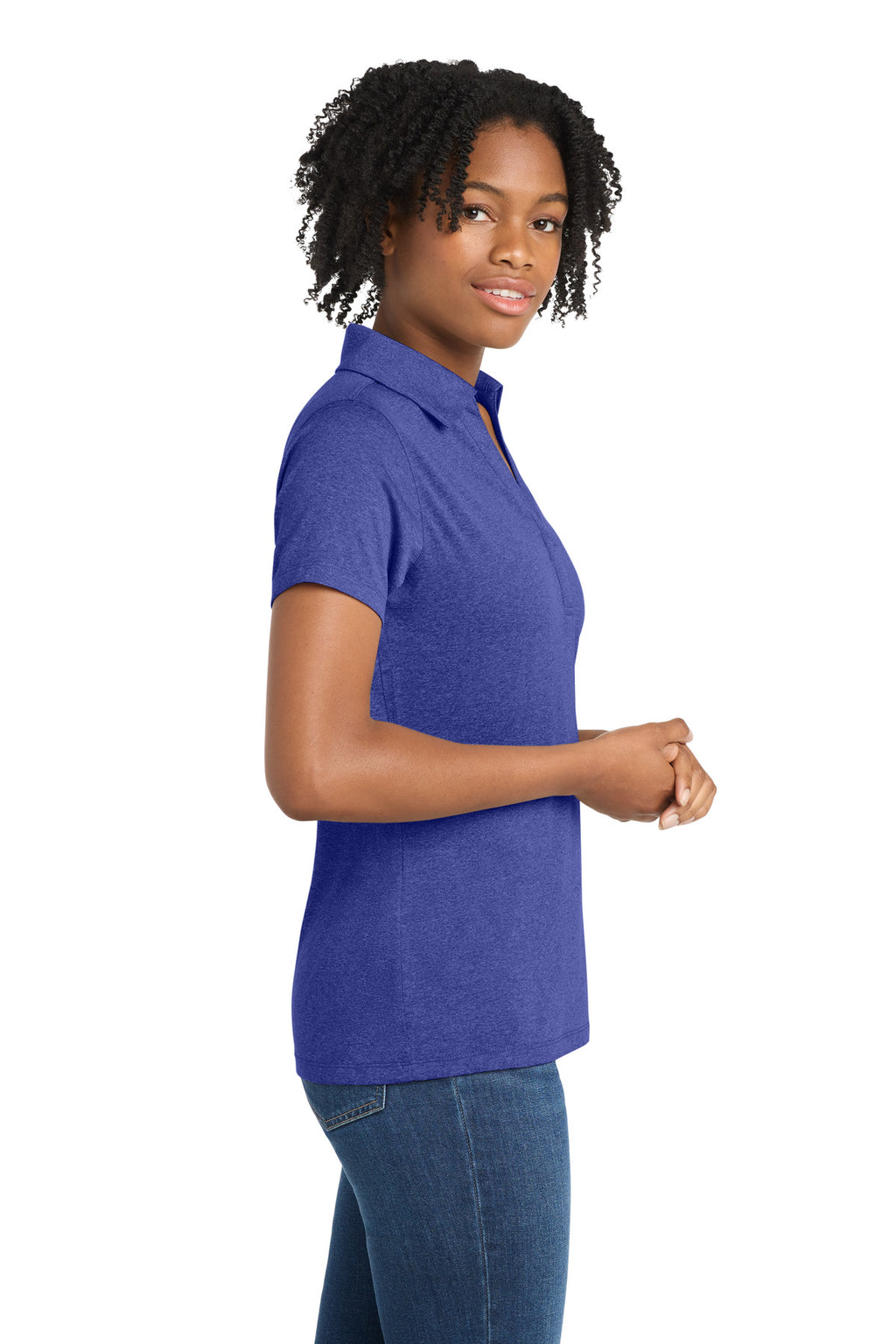Sport-Tek Women's Heather Contender Polo. LST660 - Cobalt Heather - side