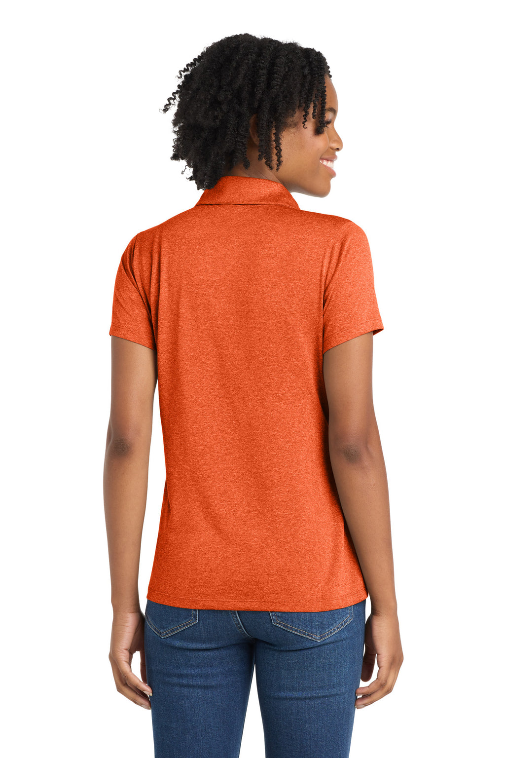 Sport-Tek Women's Heather Contender Polo. LST660 - Deep Orange Heather - back