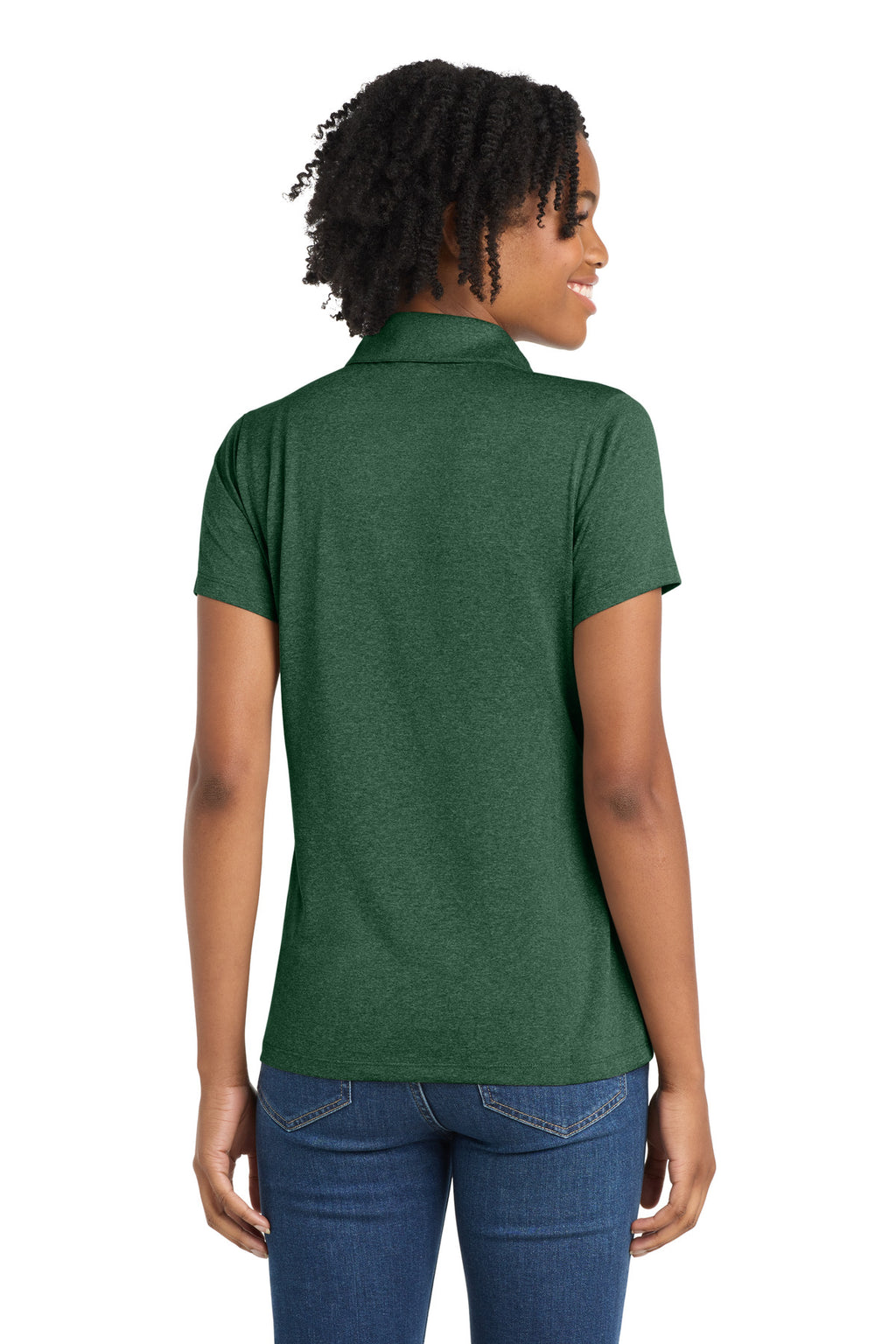 Sport-Tek Women's Heather Contender Polo. LST660 - Forest Green Heather - back
