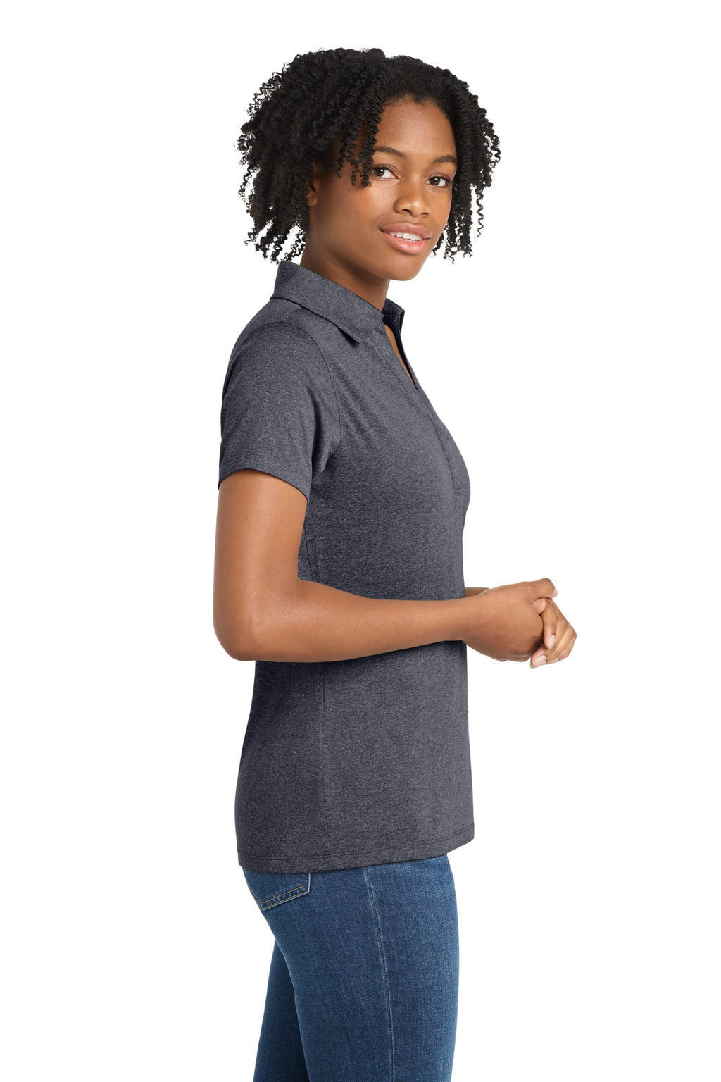 Sport-Tek Women's Heather Contender Polo. LST660 - Graphite Heather - side