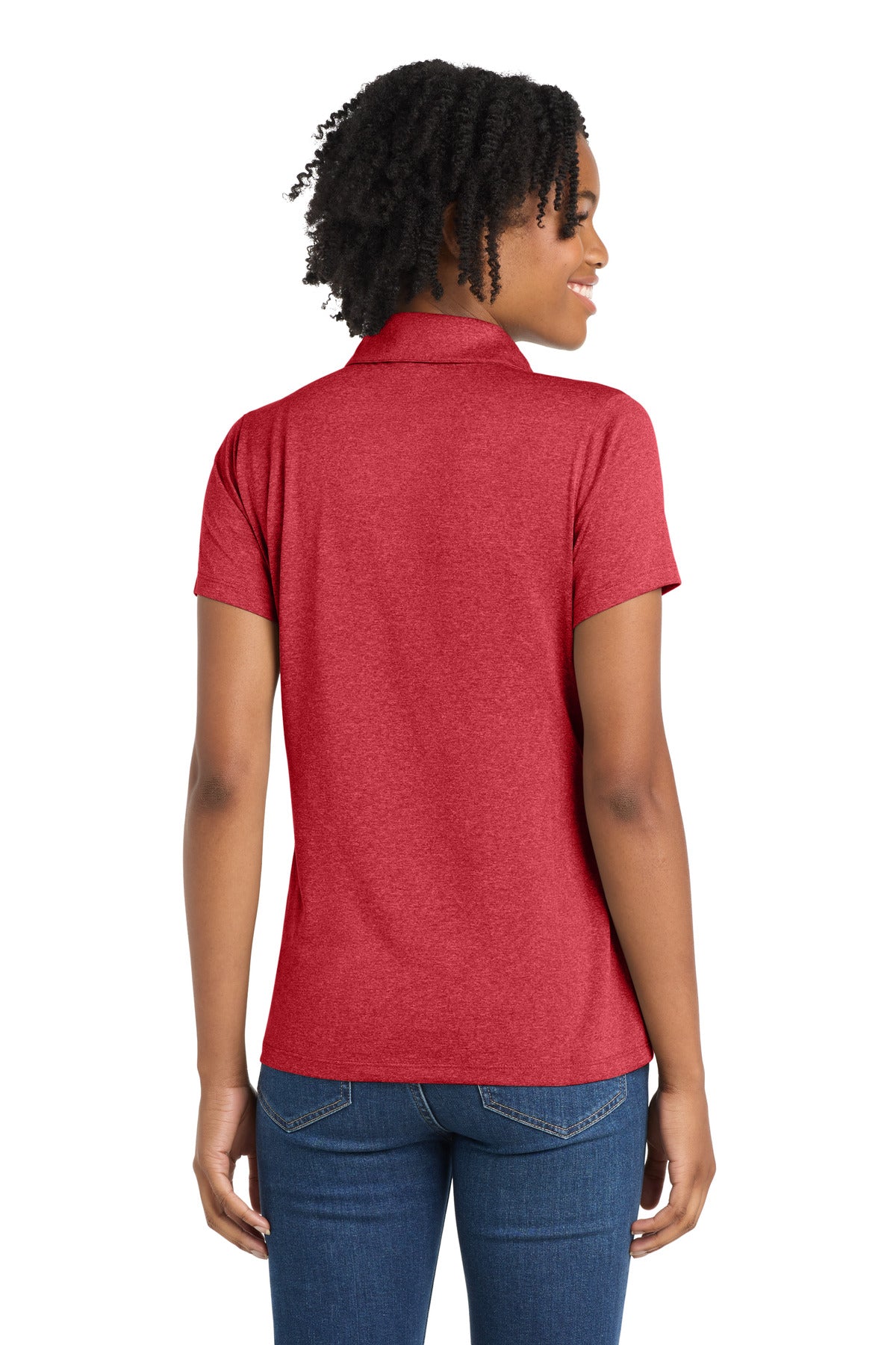 Sport-Tek Women's Heather Contender Polo. LST660 - Scarlet Heather - back
