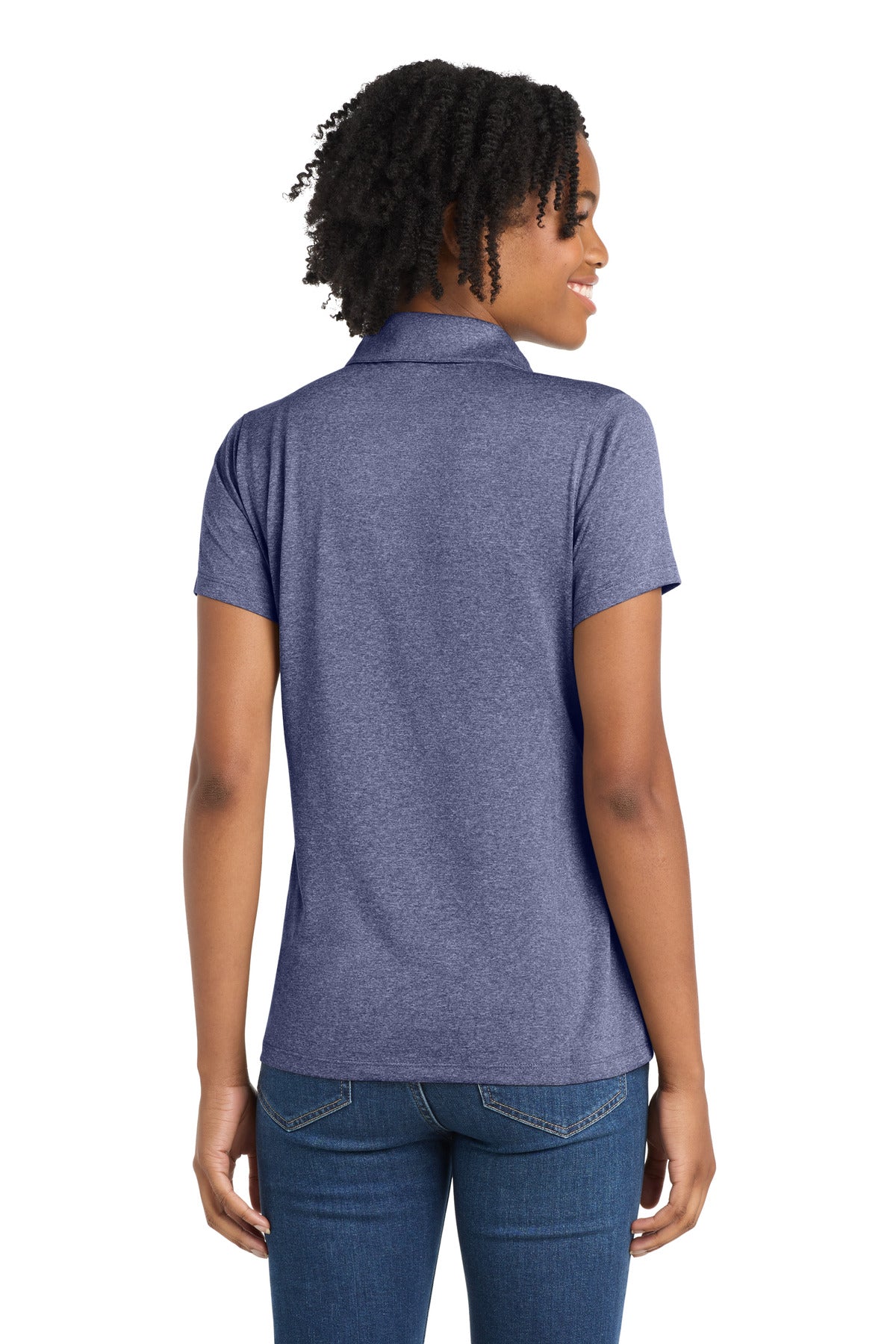 Sport-Tek Women's Heather Contender Polo. LST660 - True Navy Heather - back