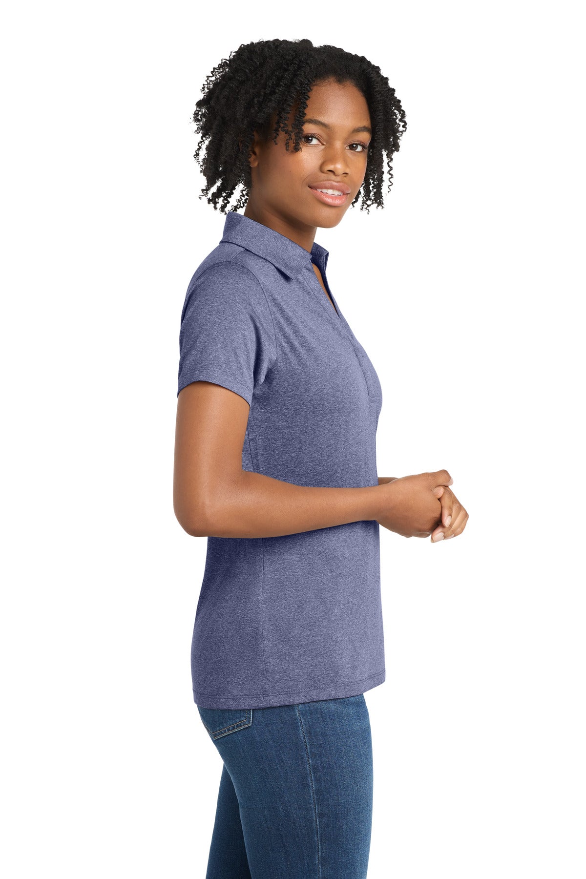Sport-Tek Women's Heather Contender Polo. LST660 - True Navy Heather - side