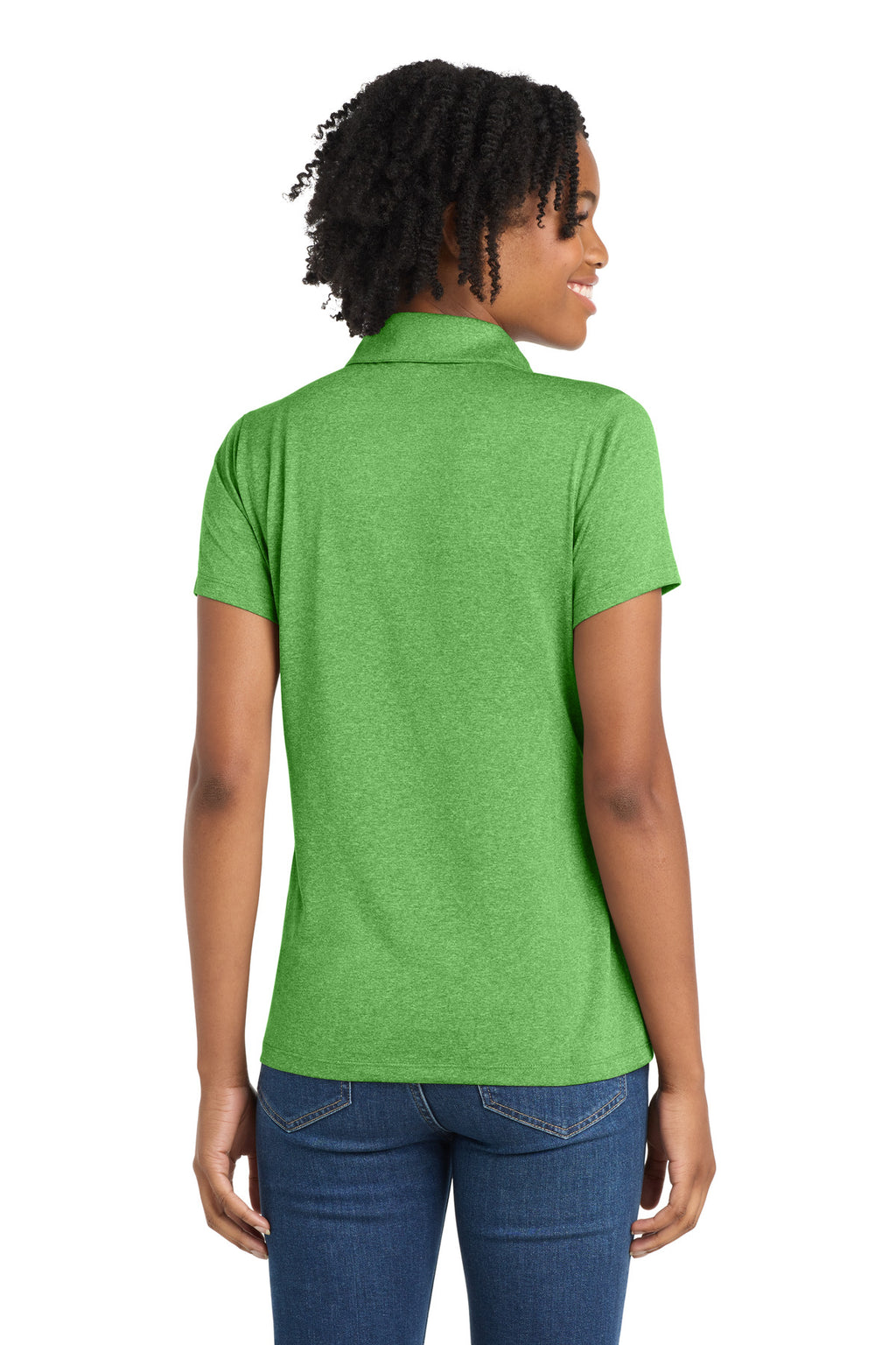 Sport-Tek Women's Heather Contender Polo. LST660 - Turf Green Heather - back