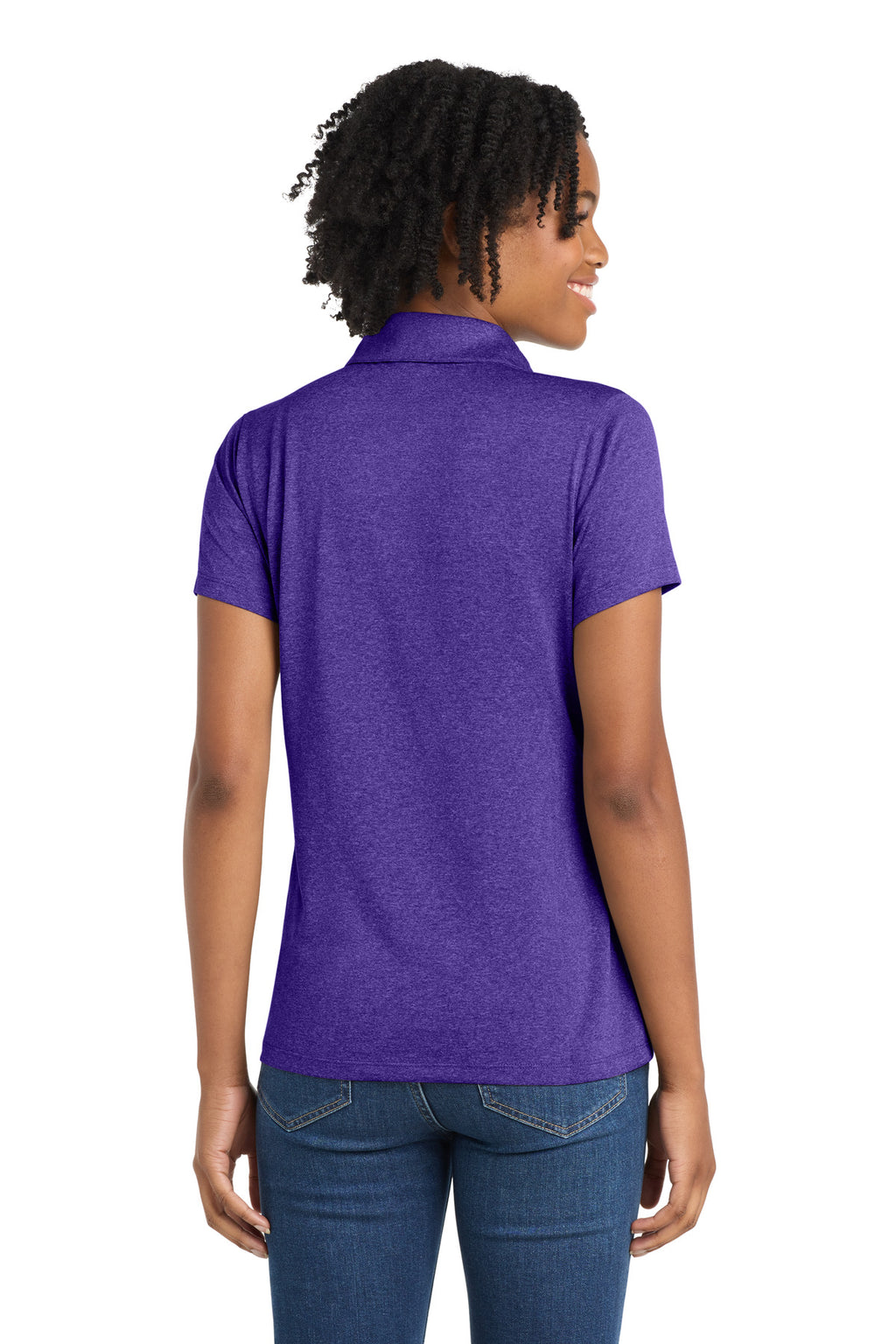 Sport-Tek Women's Heather Contender Polo. LST660 - Varsity Purple Heather - back