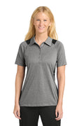 Sport-Tek Women's Heather Colorblock Contender Polo. LST665 - Vintage Heather/ Black - front