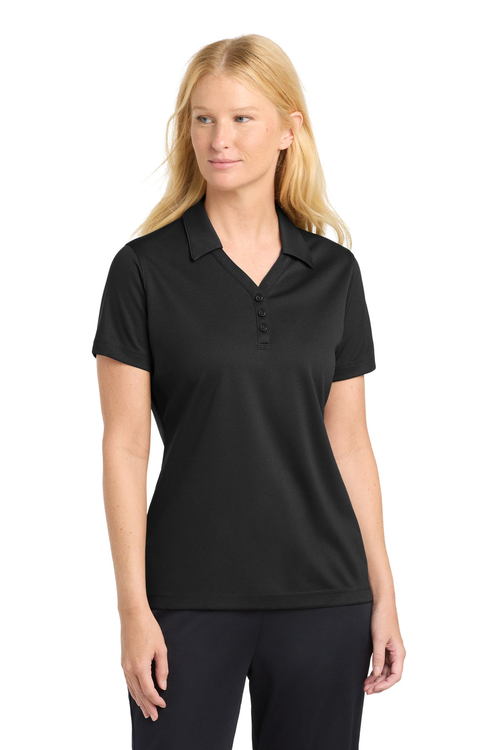 Sport-Tek Women's PosiCharge Micro-Mesh Polo. LST680 - Black - front