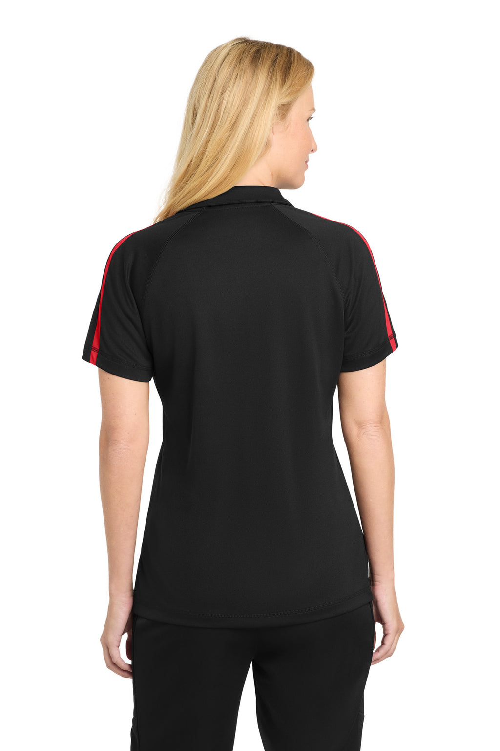Sport-Tek Women's PosiCharge Micro-Mesh Colorblock Polo. LST685 - Black/ Red - back