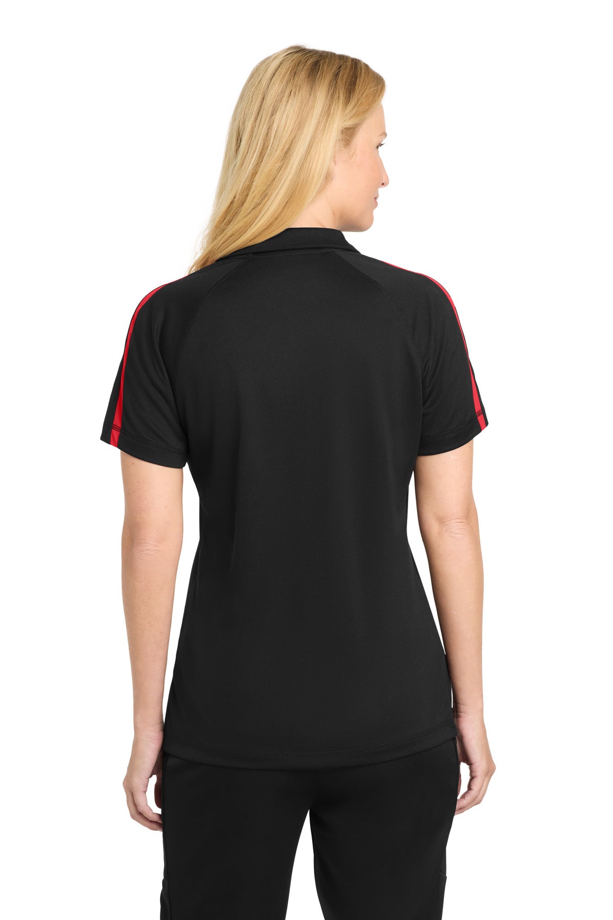 Sport-Tek Women's PosiCharge Micro-Mesh Colorblock Polo. LST685 - Black/ Red - back