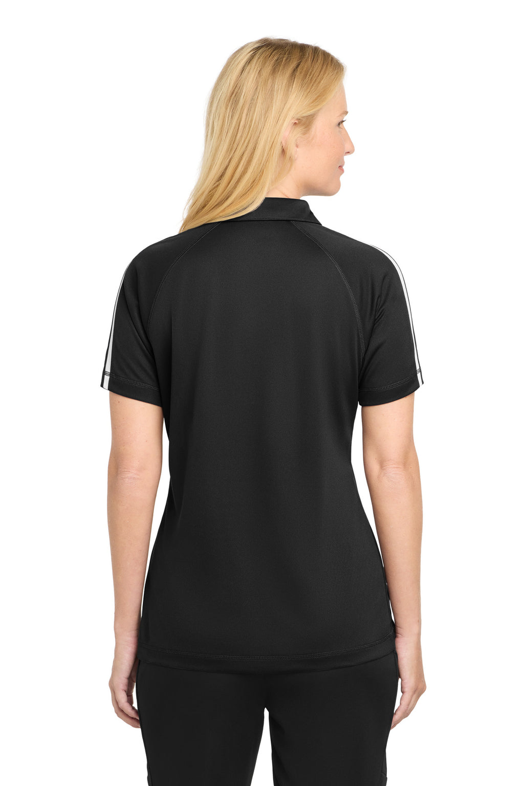 Sport-Tek Women's PosiCharge Micro-Mesh Colorblock Polo. LST685 - Black/ White - back