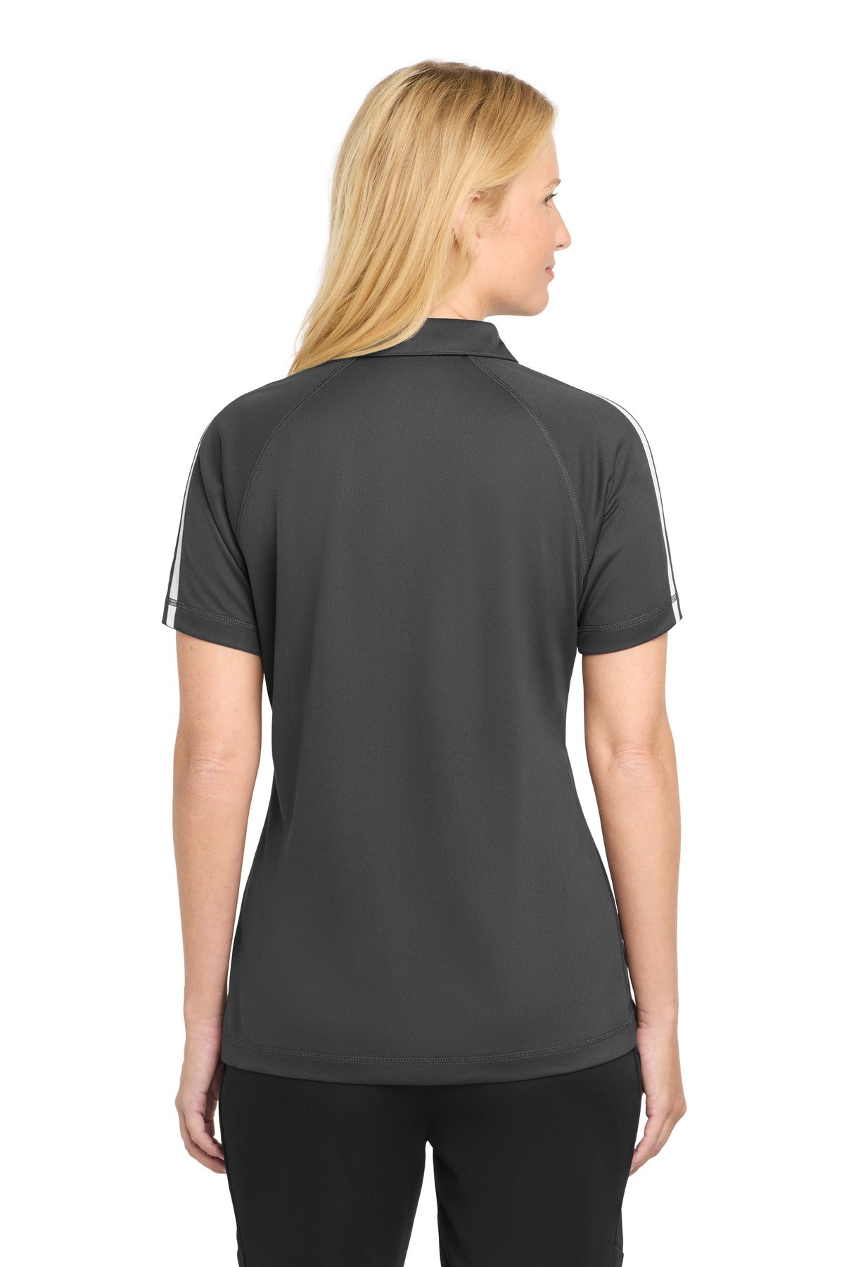 Sport-Tek Women's PosiCharge Micro-Mesh Colorblock Polo. LST685 - Iron Grey/ White - back