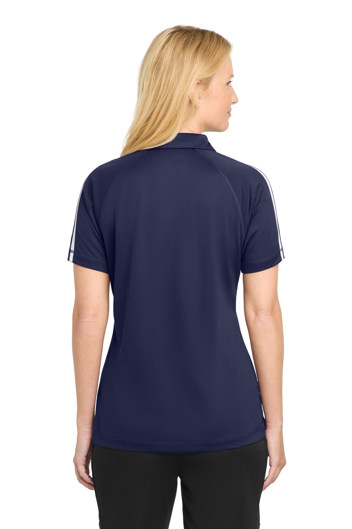 Sport-Tek Women's PosiCharge Micro-Mesh Colorblock Polo. LST685 - True Navy/ White - back