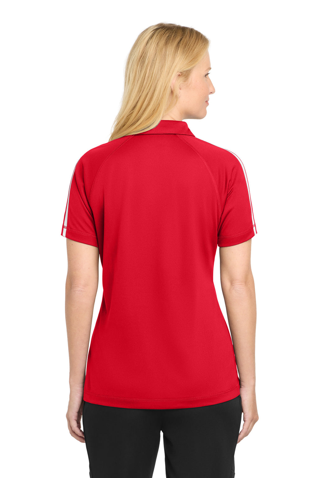 Sport-Tek Women's PosiCharge Micro-Mesh Colorblock Polo. LST685 - True Red/ White - back