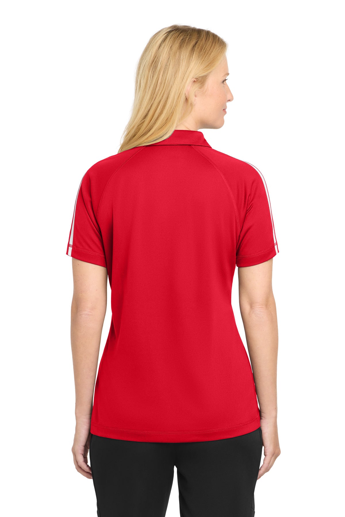 Sport-Tek Women's PosiCharge Micro-Mesh Colorblock Polo. LST685 - True Red/ White - back