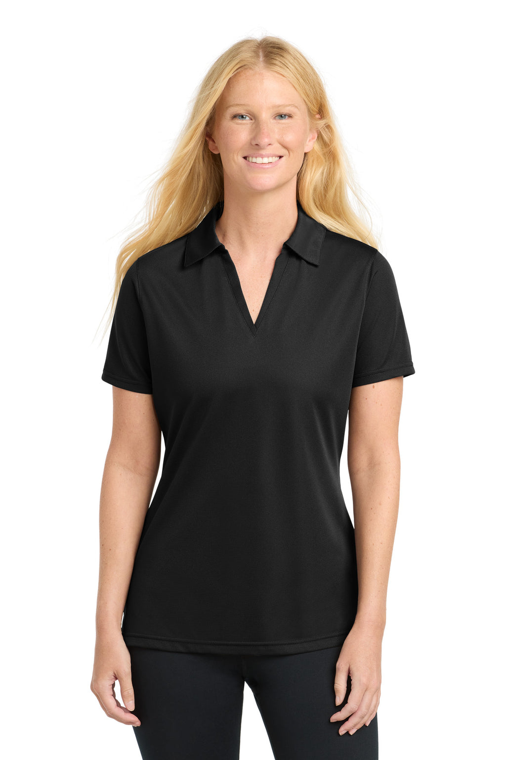Sport-Tek Women's PosiCharge Active Textured Polo. LST690 - Black - front