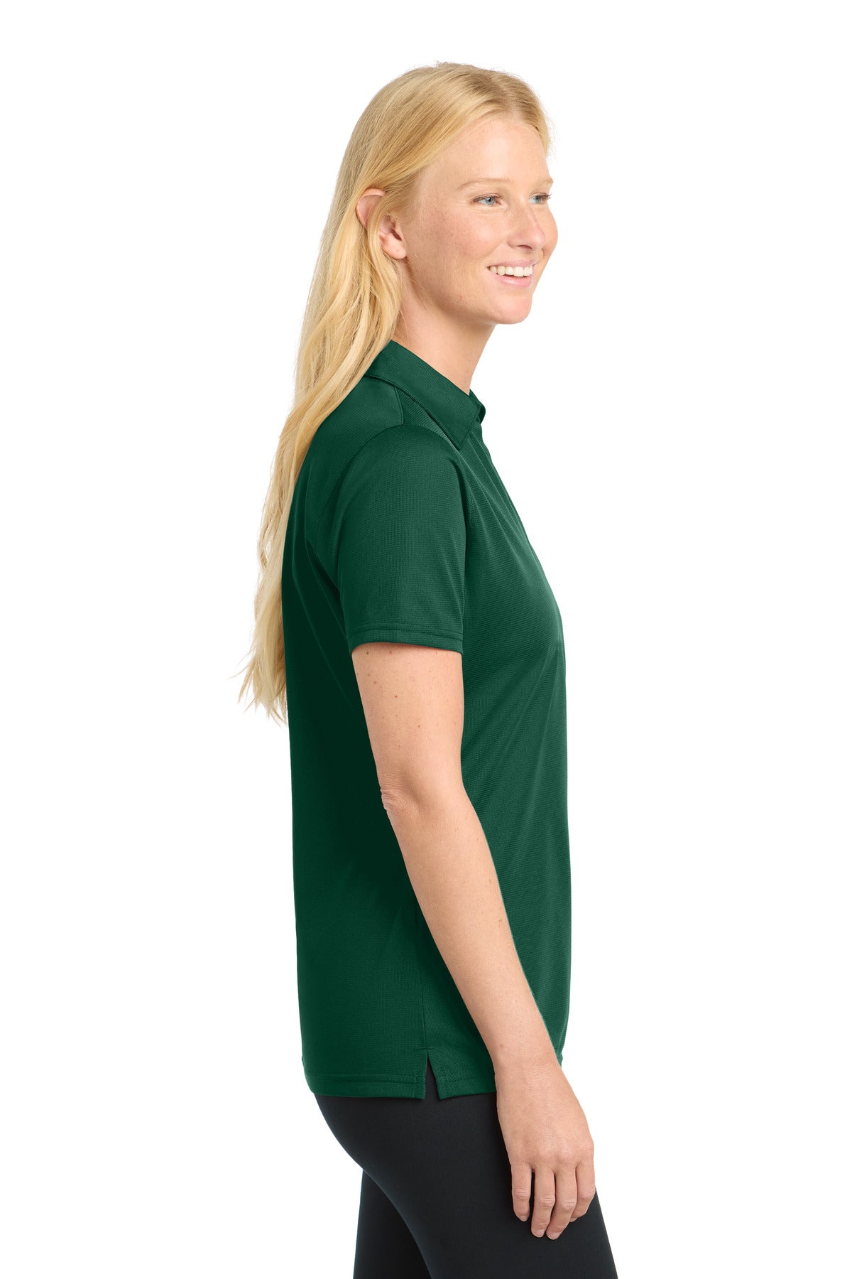 Sport-Tek Women's PosiCharge Active Textured Polo. LST690 - Forest Green - side