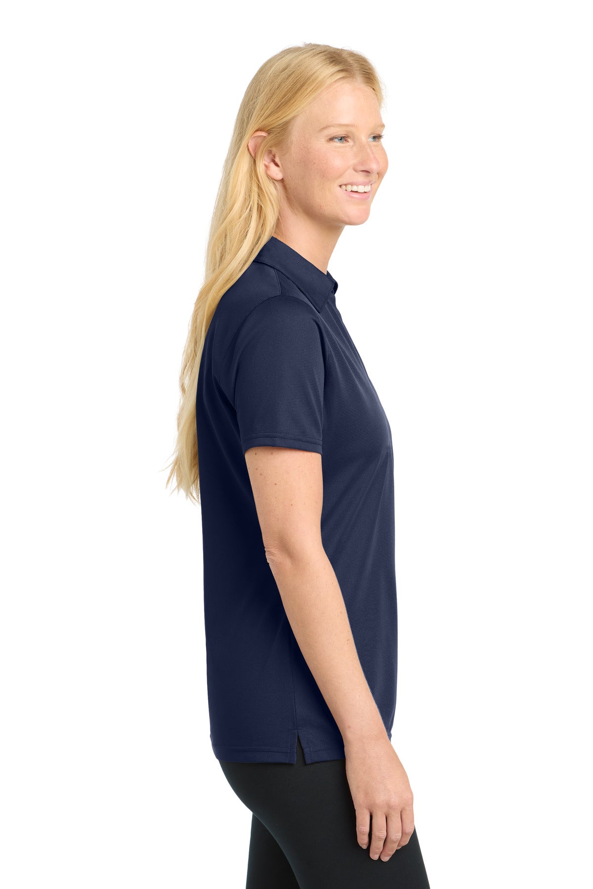 Sport-Tek Women's PosiCharge Active Textured Polo. LST690 - True Navy - side