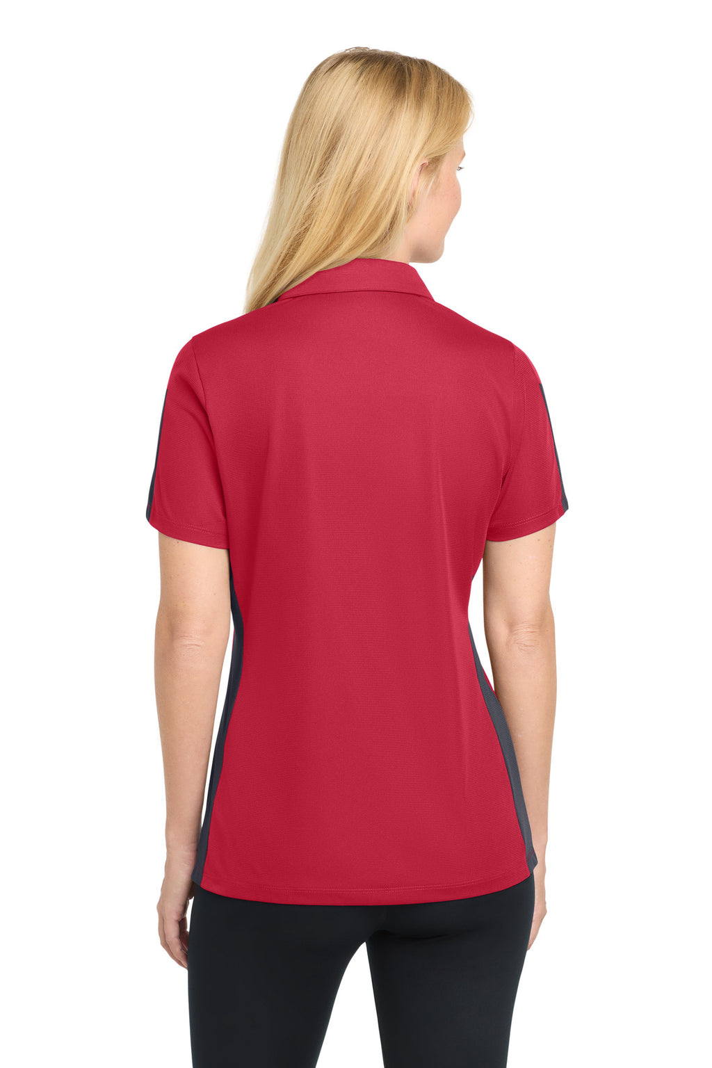 DISCONTINUED Sport-Tek Women's PosiCharge Active Textured Colorblock Polo. LST695 - True Red/ Grey - back