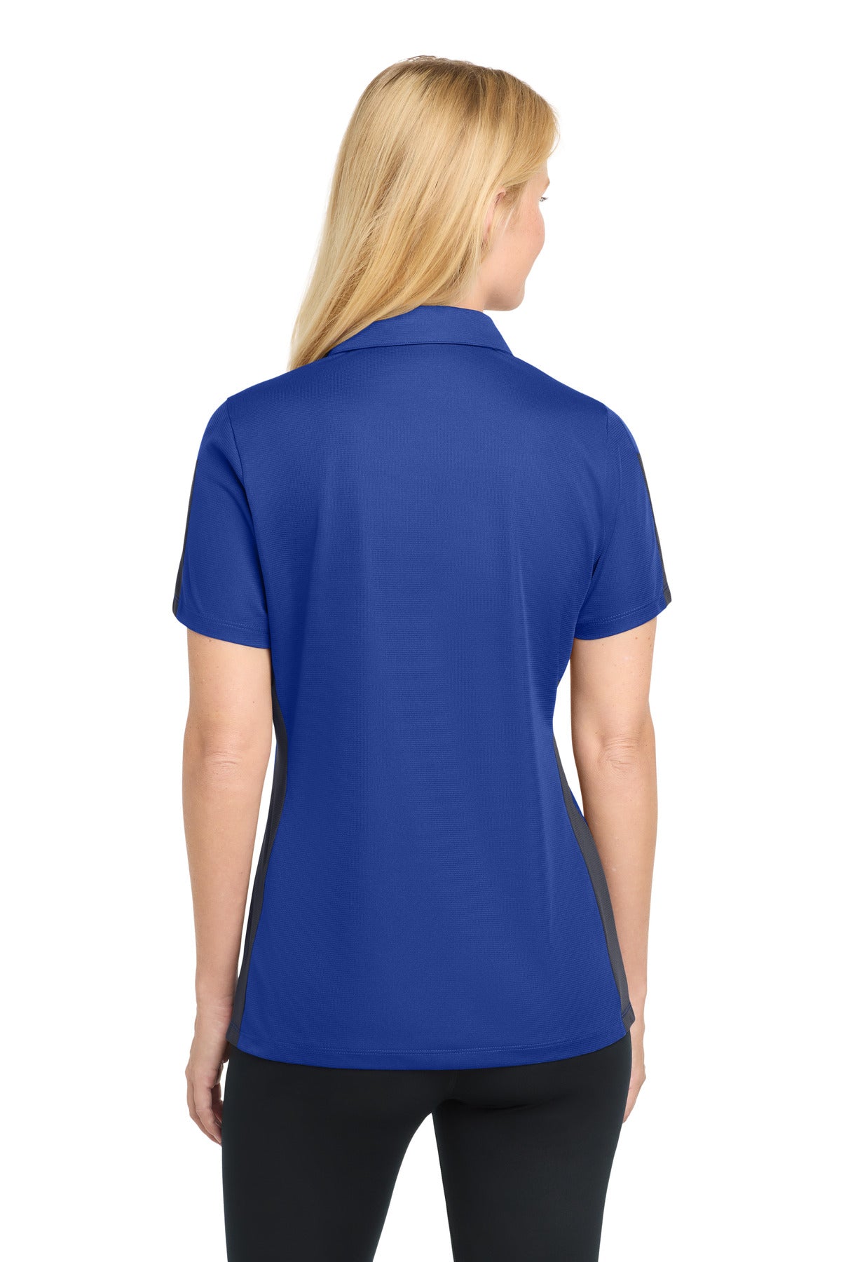 DISCONTINUED Sport-Tek Women's PosiCharge Active Textured Colorblock Polo. LST695 - True Royal/ Grey - back