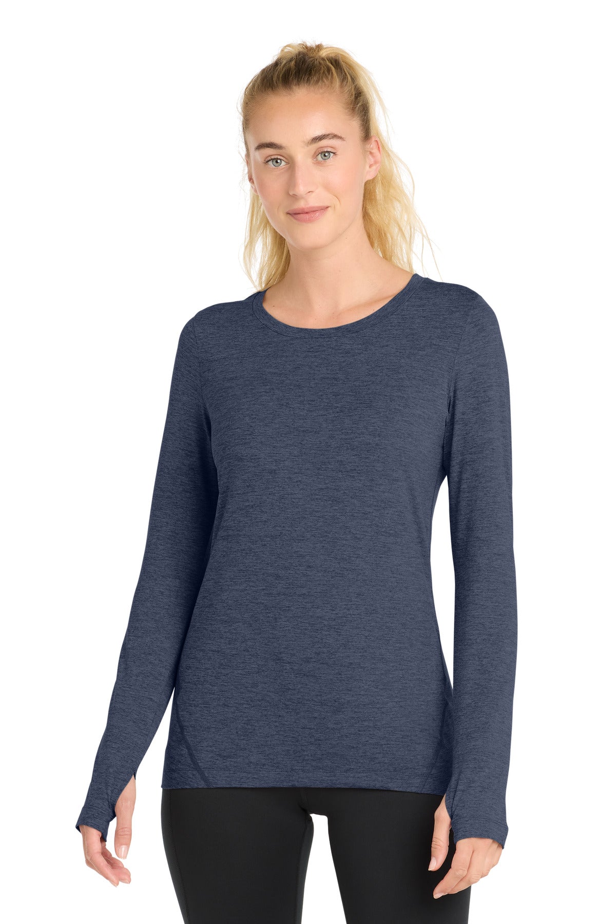 Sport-Tek Women's Exchange 1.5 Long Sleeve Crew     LST710 - Dark Denim Heather - front