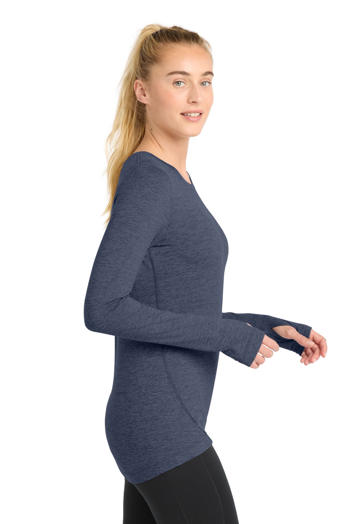 Sport-Tek Women's Exchange 1.5 Long Sleeve Crew     LST710 - Dark Denim Heather - side