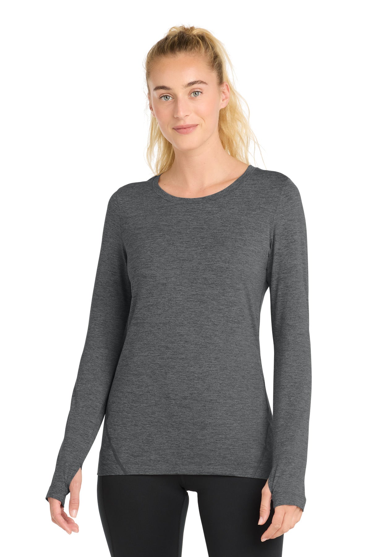 Sport-Tek Women's Exchange 1.5 Long Sleeve Crew     LST710 - Graphite Heather - front
