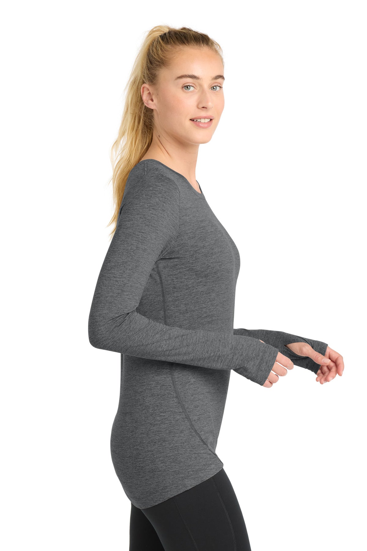 Sport-Tek Women's Exchange 1.5 Long Sleeve Crew     LST710 - Graphite Heather - side