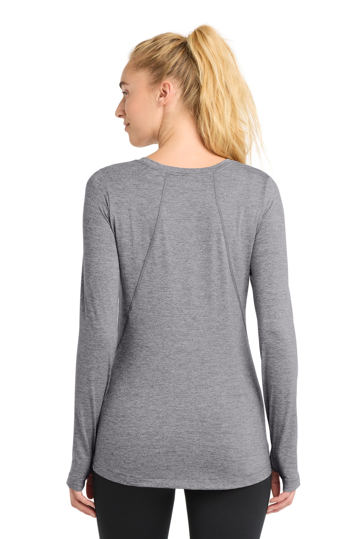 Sport-Tek Women's Exchange 1.5 Long Sleeve Crew     LST710 - Grey Heather - back