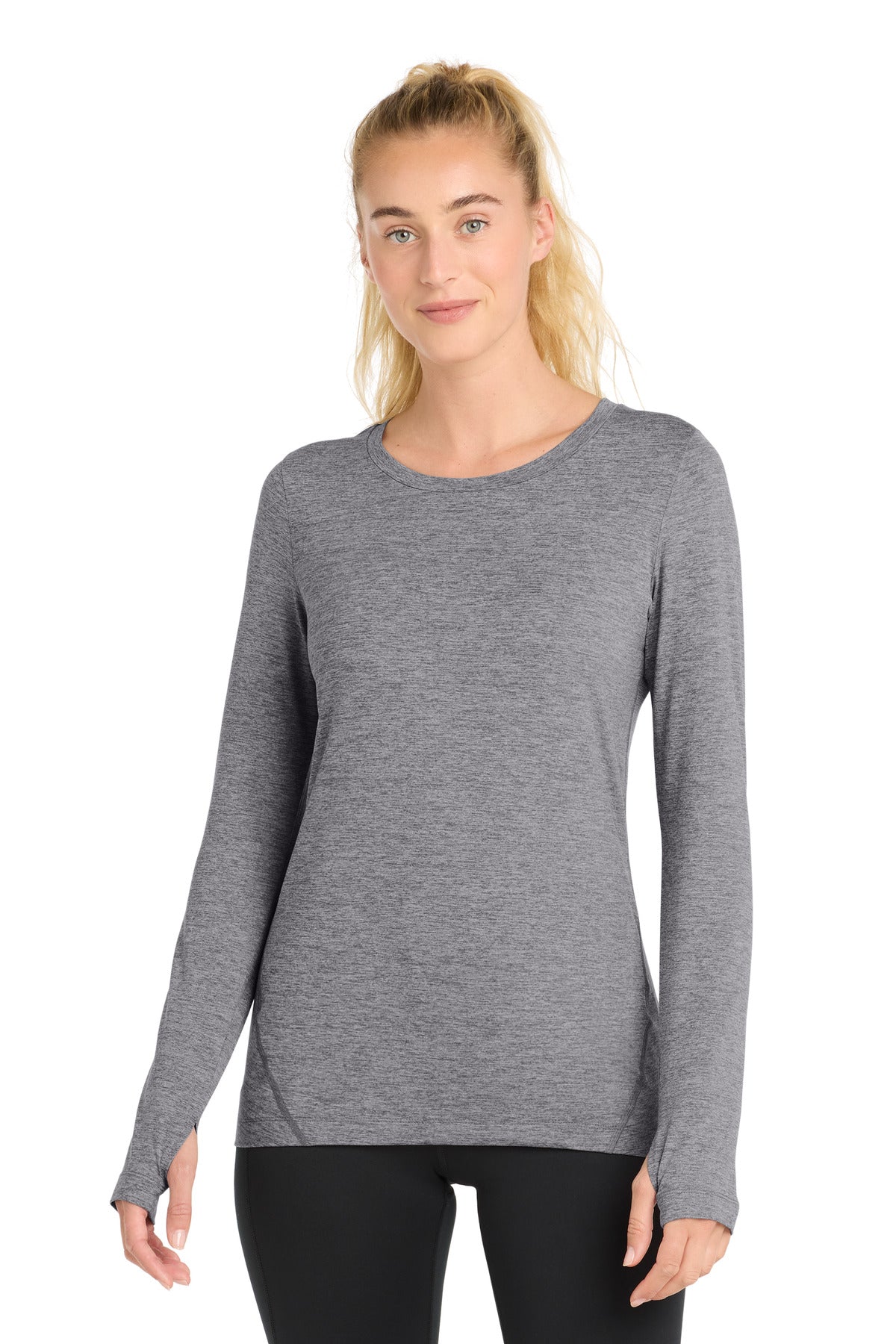 Sport-Tek Women's Exchange 1.5 Long Sleeve Crew     LST710 - Grey Heather - front