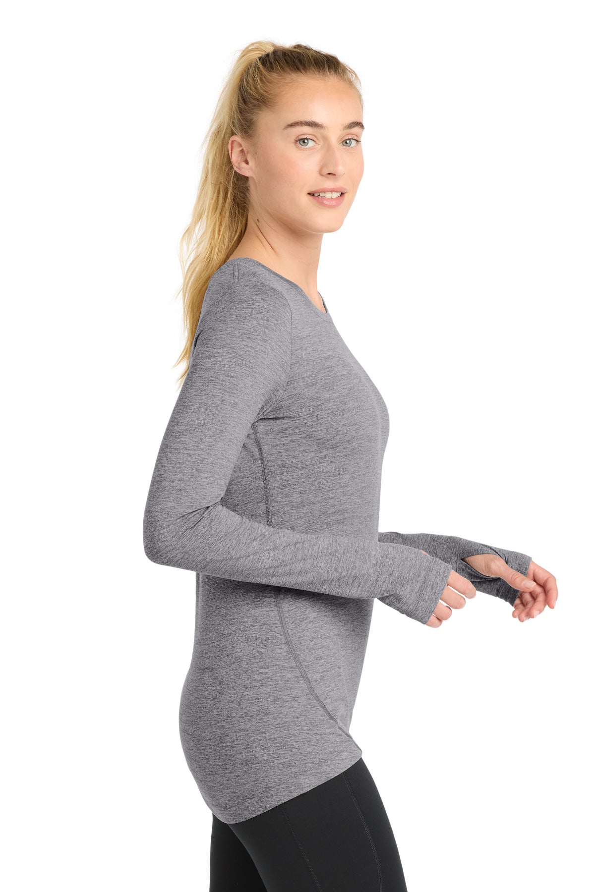 Sport-Tek Women's Exchange 1.5 Long Sleeve Crew     LST710 - Grey Heather - side