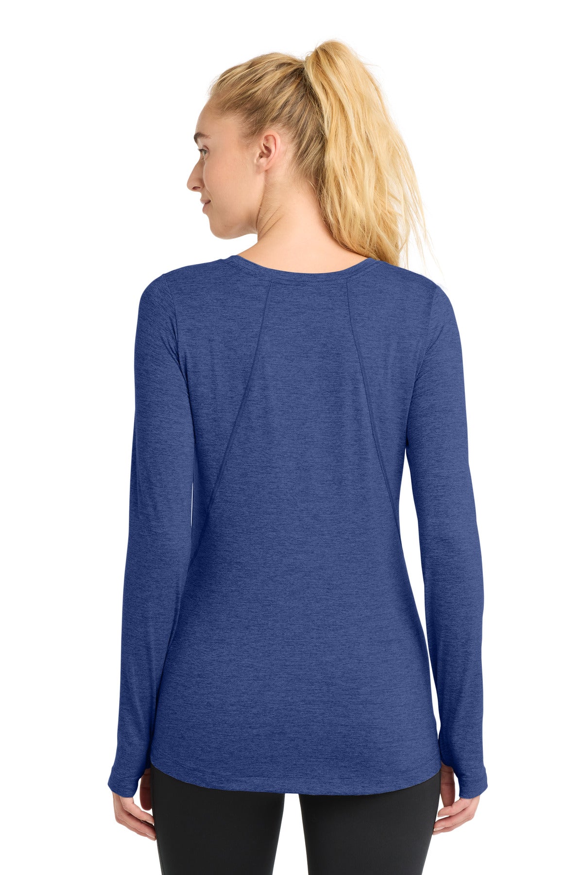 Sport-Tek Women's Exchange 1.5 Long Sleeve Crew     LST710 - True Royal Heather - back