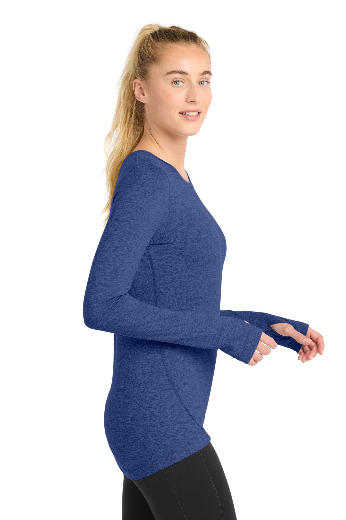 Sport-Tek Women's Exchange 1.5 Long Sleeve Crew     LST710 - True Royal Heather - side