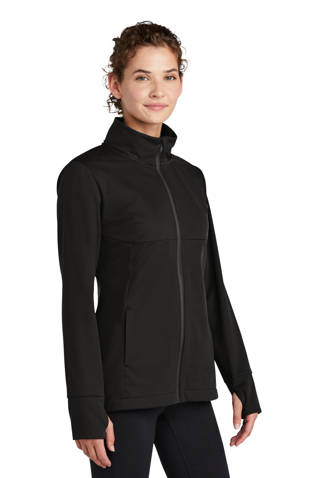 Sport-Tek Women's Hooded Soft Shell Jacket LST980 - Deep Black - three_q