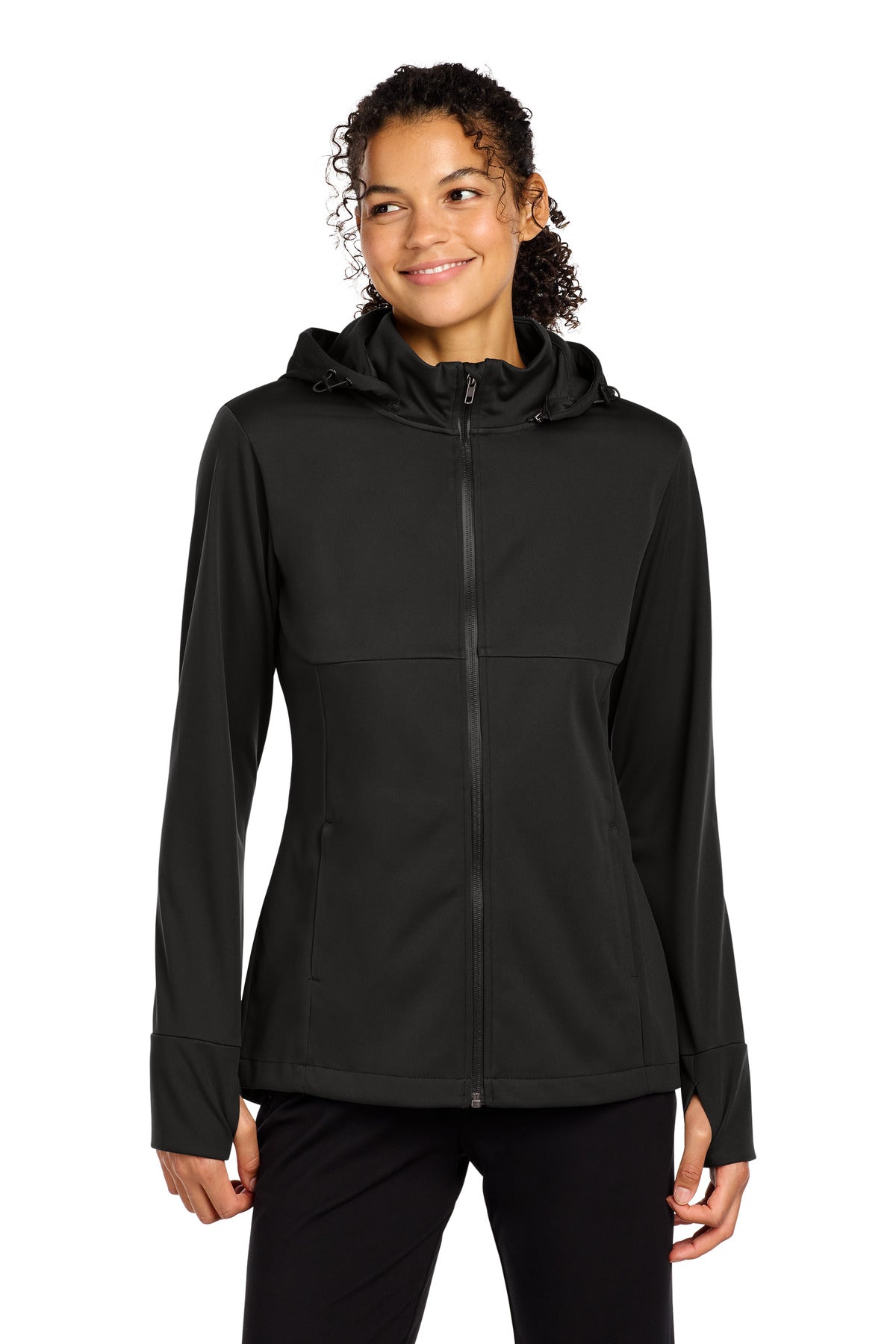 Sport-Tek Women's Hooded Soft Shell Jacket LST980 - Deep Black - front