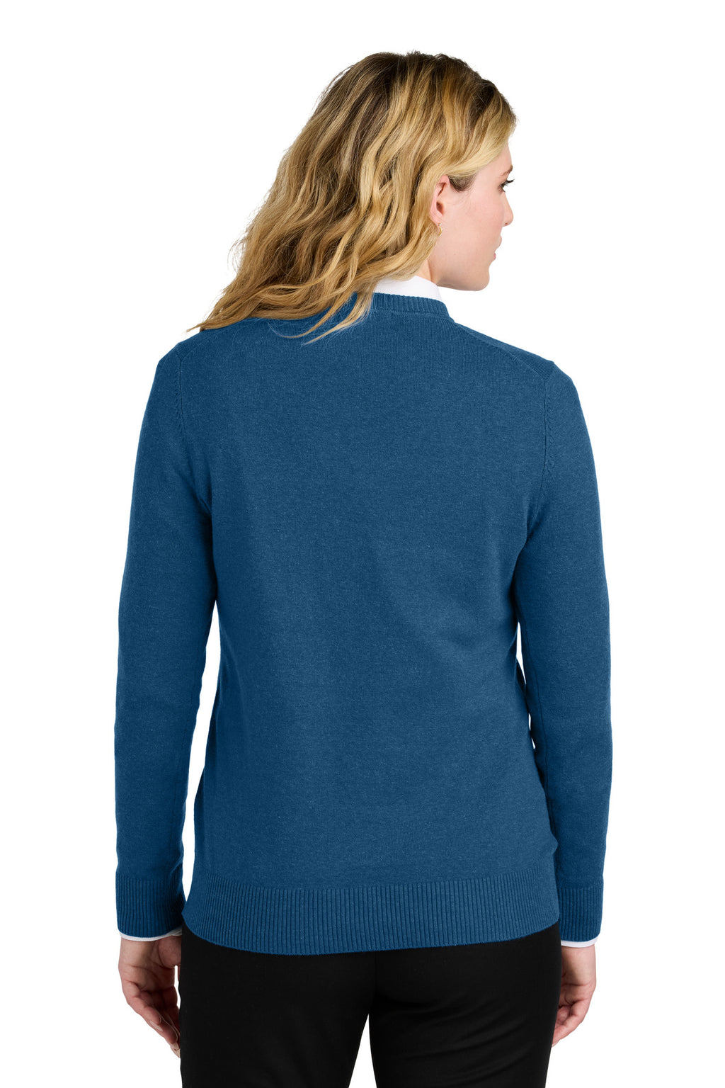 Port Authority Women's Easy Care V-Neck Sweater LSW2850 - Aegean Blue Heather - back