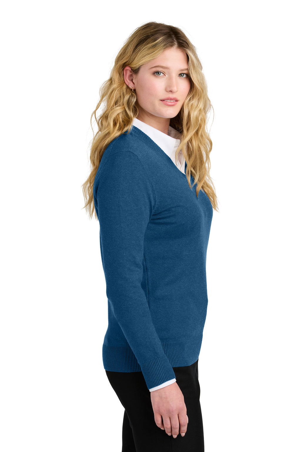 Port Authority Women's Easy Care V-Neck Sweater LSW2850 - Aegean Blue Heather - side