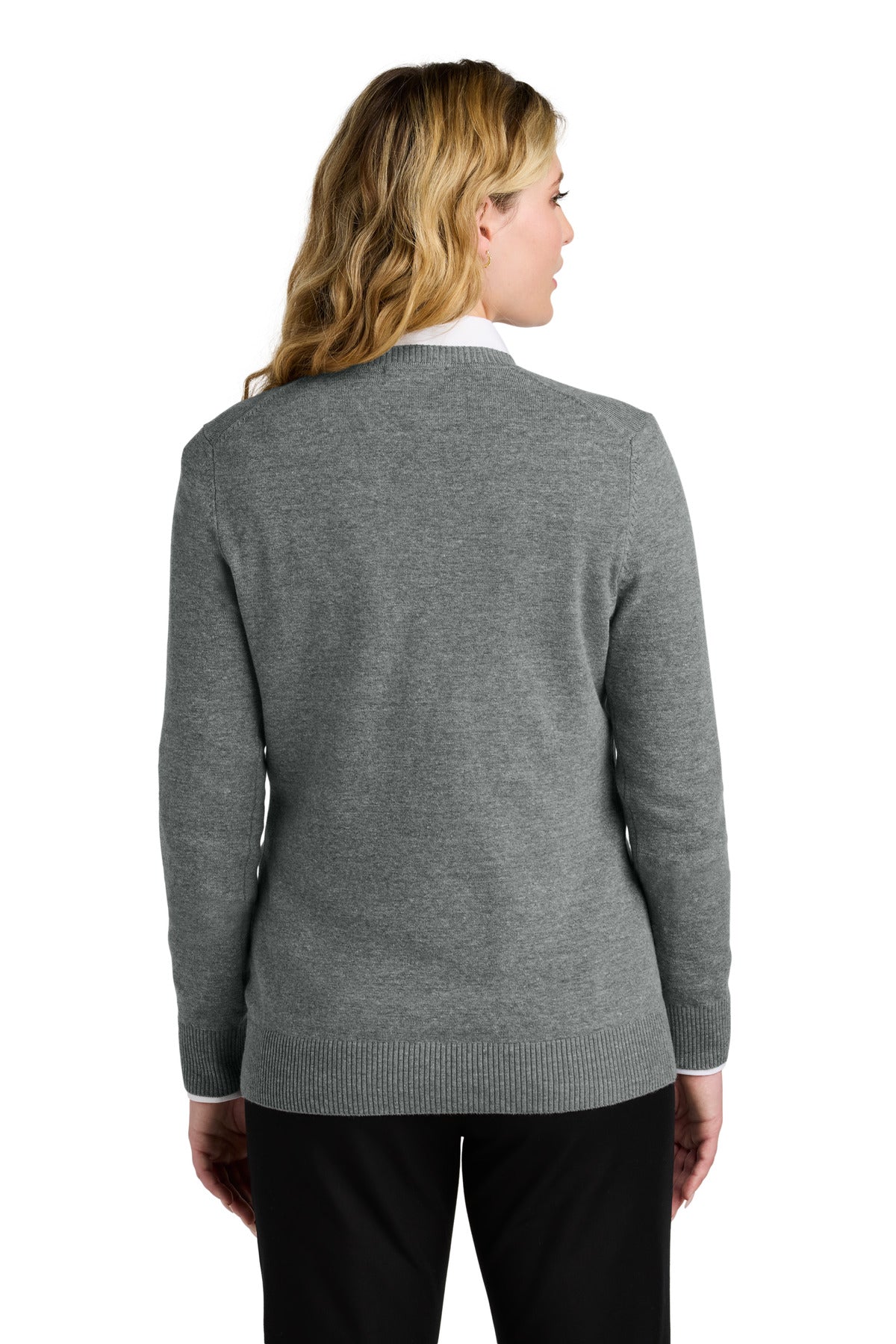 Port Authority Women's Easy Care V-Neck Sweater LSW2850 - Medium Heather Grey - back
