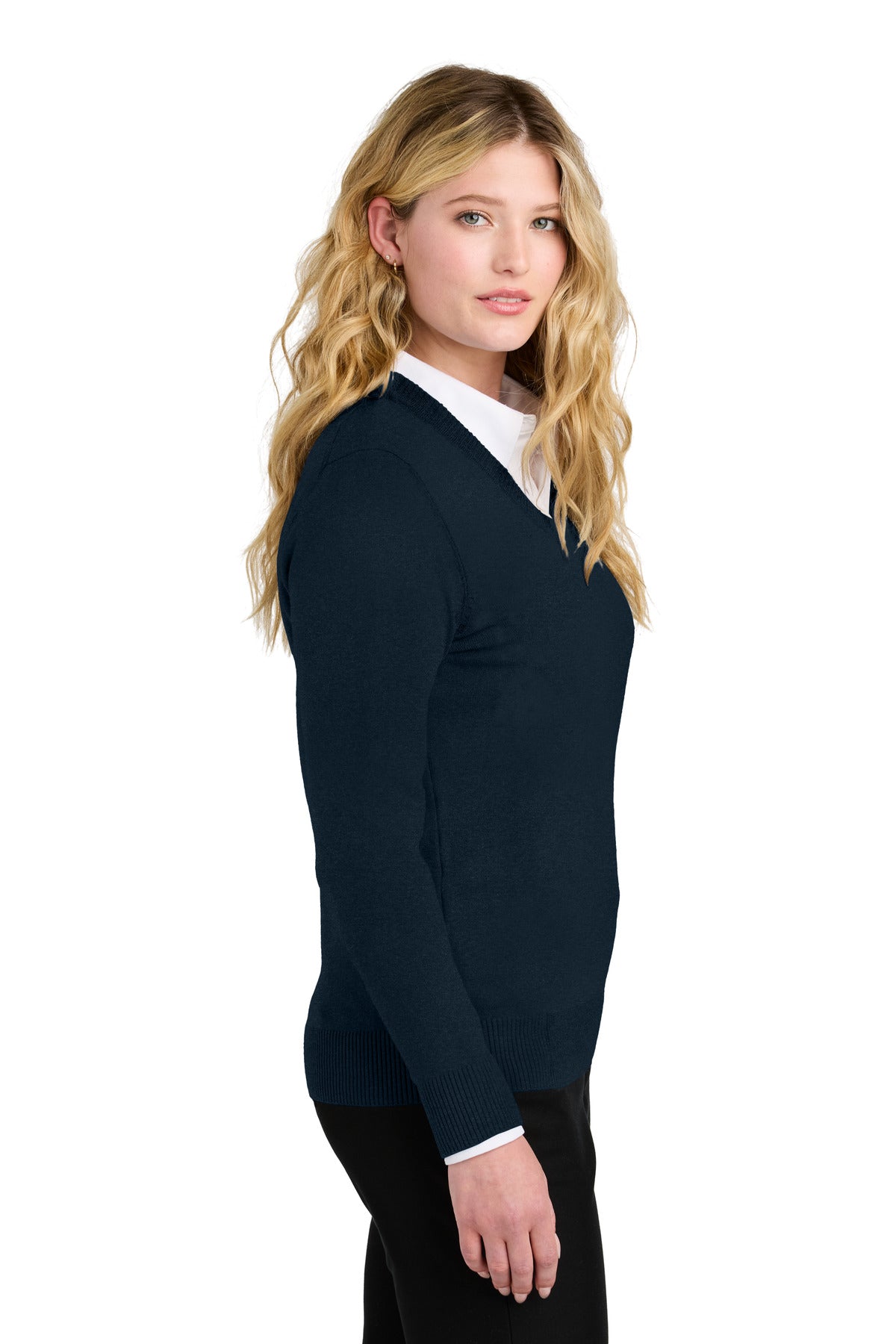 Port Authority Women's Easy Care V-Neck Sweater LSW2850 - River Blue Navy - side